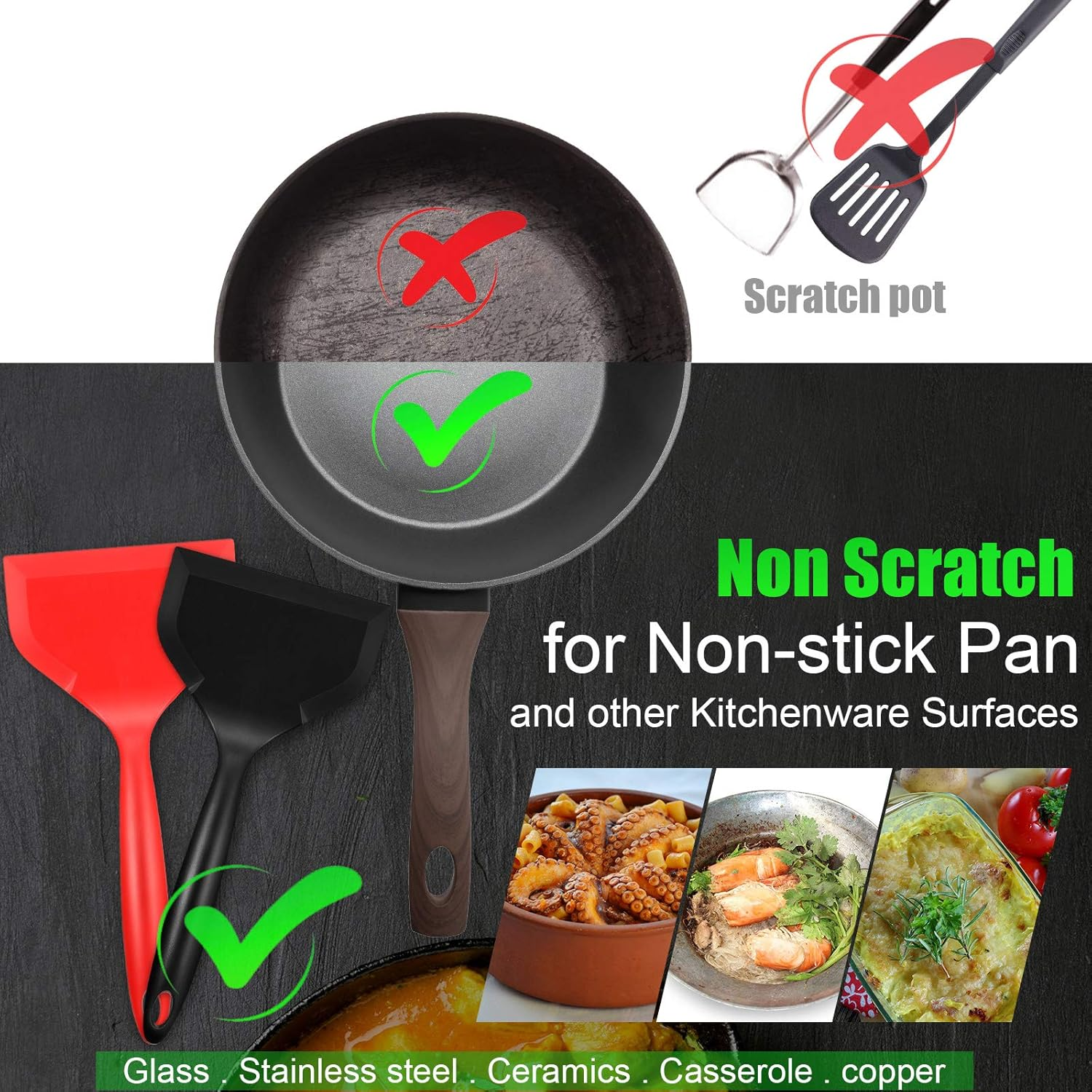 Espátula ancha de silicona, pala giratoria antiadherente, pala para freír, espátula para pescado, espátula ancha y Flexible de silicona para utensilios de cocina antiadherentes, huevo