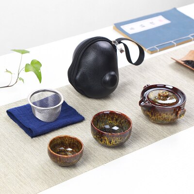 Service à thé de voyage | Four japonais, changement rapide de tasse, une théière, deux tasses, étui de transport en plein air, théière kungfu en céramique: 11