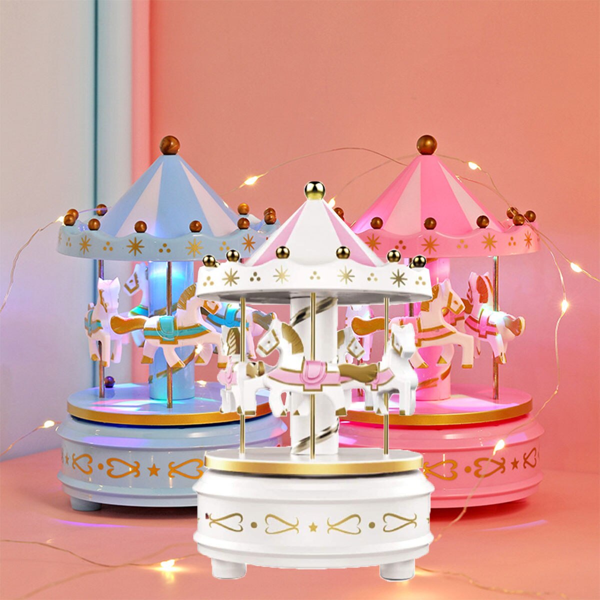 Carrousel Muziekdoos Met Licht Merry-Go-Round Muziek Dozen Geometrische Muziek Babykamer Decoratie Kerst Bruiloft Verjaardag