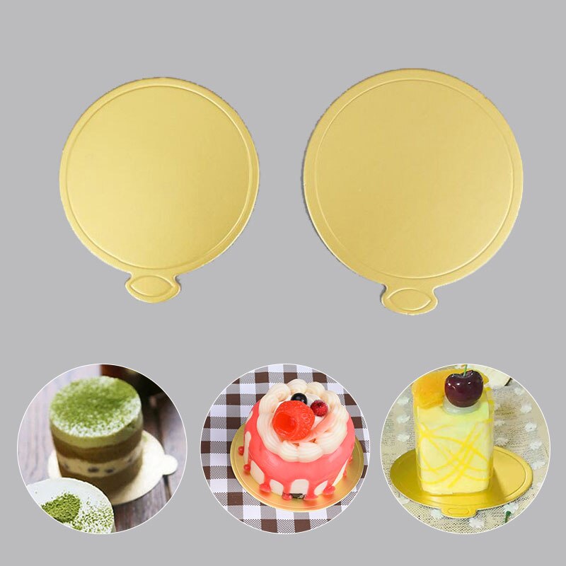 100Pcs Ronde Driehoek Rechthoek Mousse Cake Boards Goud Papier Cupcake Dessert Displays Lade Base Cake Bakken Mat Decor Tool