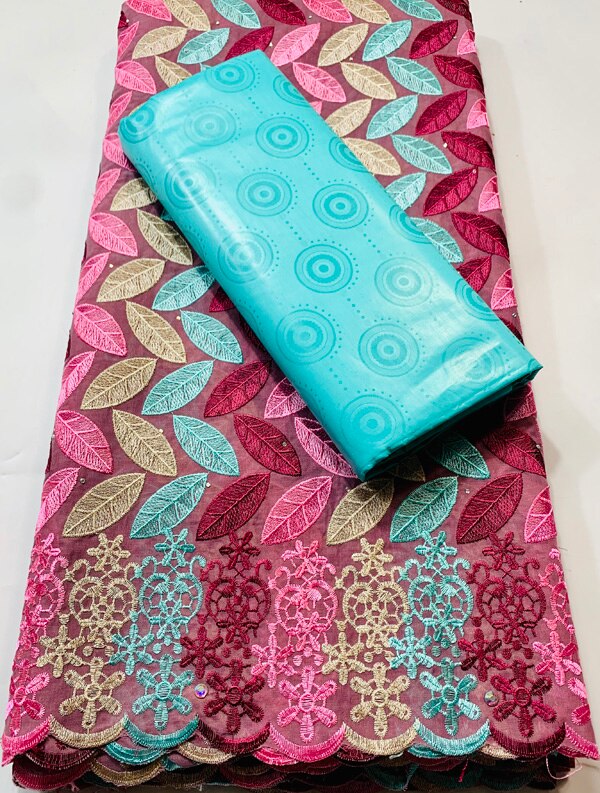 African Guinea Bazin Brocade Damask Fabric for Femme Robe Bazin Riche Brode with Swiss Cotton Lace 2.5+2.5 yards/set YKM022: AS PIC3