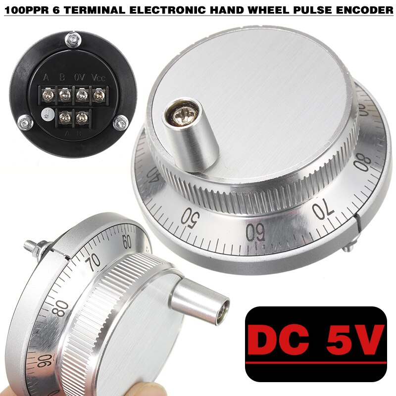 Silver 6Terminal 100PPR Electronic Hand Wheel Manual Pulse Generator Encoder CNC Pulser HandWheel Electronic Kit