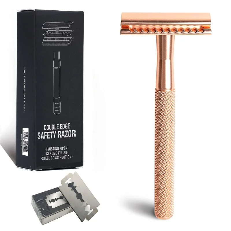 Afeitadora masculina de acero inoxidable, maquinilla de afeitar de seguridad con mango ponderado, recambios de cuchillas de doble filo, maquinilla de afeitar de una sola hoja para hombres