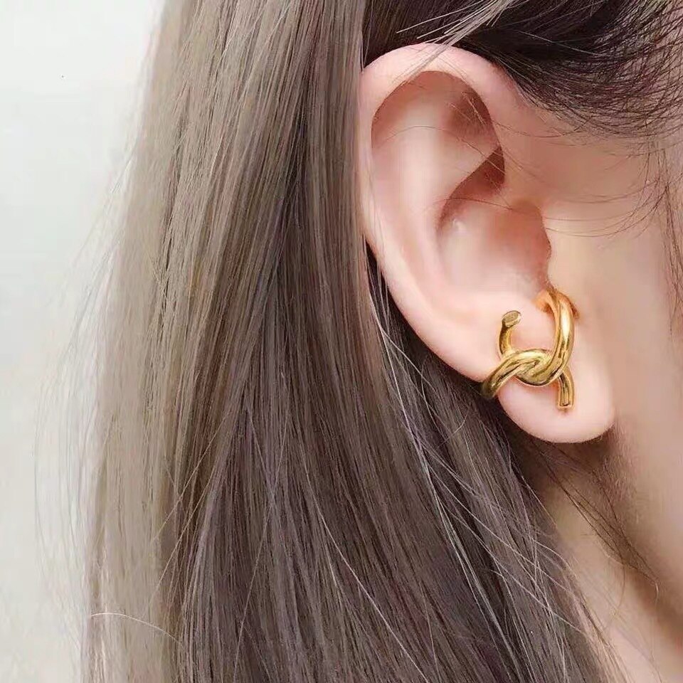 HUANZHI Trendy Simple Personality Distortion Irregular Metal 2PCS/SET Ear clip Earrings for Women Girls Party Jewelry: C SINGLE