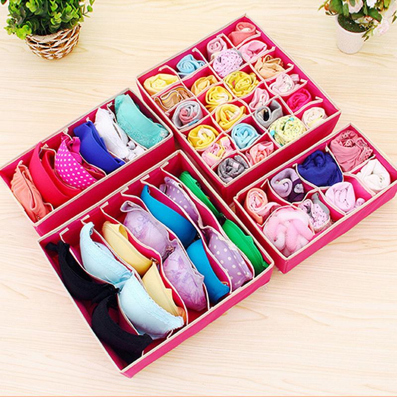 4pcs/Set Underwear Bra Organizer Storage Box 2 Colors Drawer Closet Organizers Boxes For Underwear Scarfs Socks Bra Multi Size