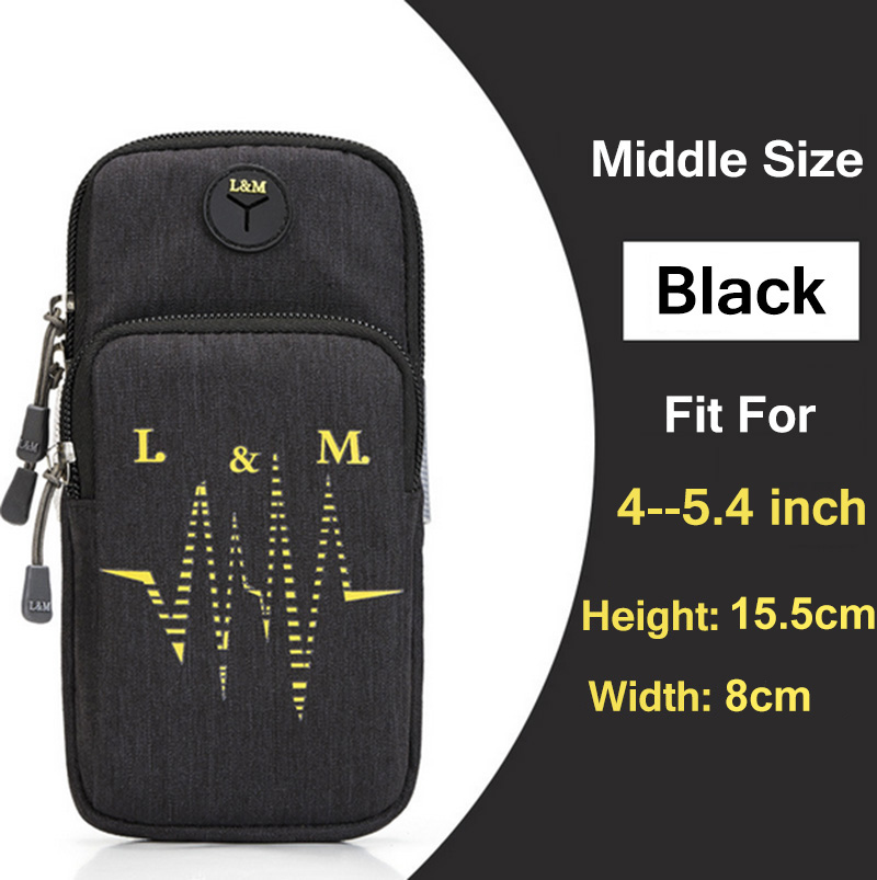 Outdoor Sport Phone Bag For Doogee V20 X95 S95 Pro S86 S68 S58 P30 N30 N20 N100 HomTom R17 H80 Arm Band Run Case Zipper Pouch: M(15.5 x 8cm) Black