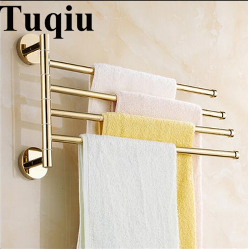 and brief 2-4 Swivel Towel Bars Copper Wall Mounted Bathroom Towel Rail Rack Bathroom Towel Holder Gold Towel Hanger