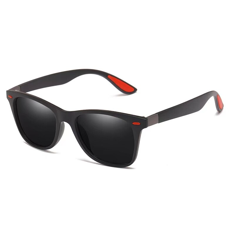 Polariserede solbriller mænd kvinder klassiske firkantede plastkørsel solbriller mandlige sorte solbriller  uv400: C4 sort rød