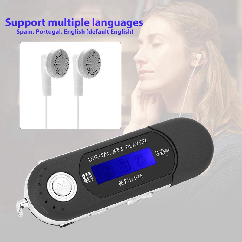 MP3 USB Player With Earphone 8GB, Portable With LCD Screen For Walking Running (Black)