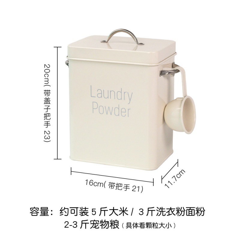 Boîte de rangement en métal pour poudre à lessive, pour utilisation domestique, conteneur de farine de riz et de Grains avec boîte scellée étanche à l&#39;humidité pour animaux de compagnie: White