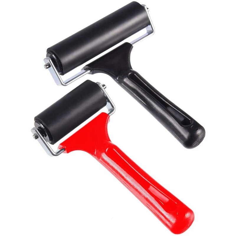 2 Pcs Rubber Brayer Roller for Printmaking/Crafts/Stamping Gluing, Brayer Ink Roller Anti-Skid Tape Construction Tool