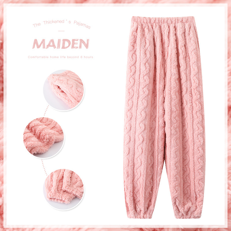 Pantalones de pijama de franela para mujer, pantalón grueso y cálido para dormir, holgado, cómodo, de lana Coral, de felpa, informal