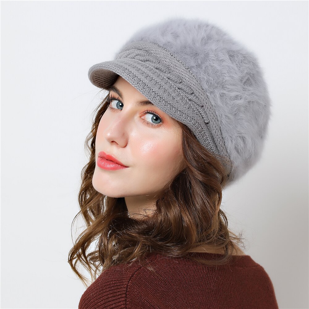 Damesmuts gebreide wintermuts voor meisjes pet strik herfst dames baret konijnenhaar