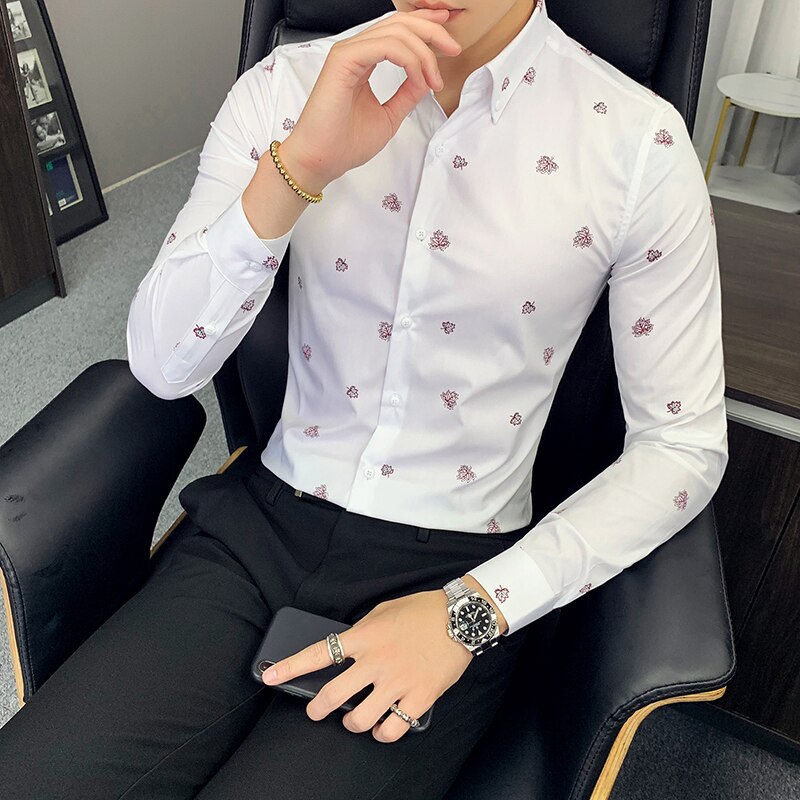 Menn dress skjorte langermet business skjorter casual slim fit skjorter formell sosial klassisk skjorte camisa masculina