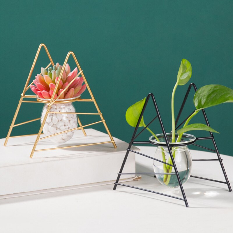 Table Desk Bulb ABS Hydroponic Vases Flower Plant Pot with Iron Tray Office Decor DEC889