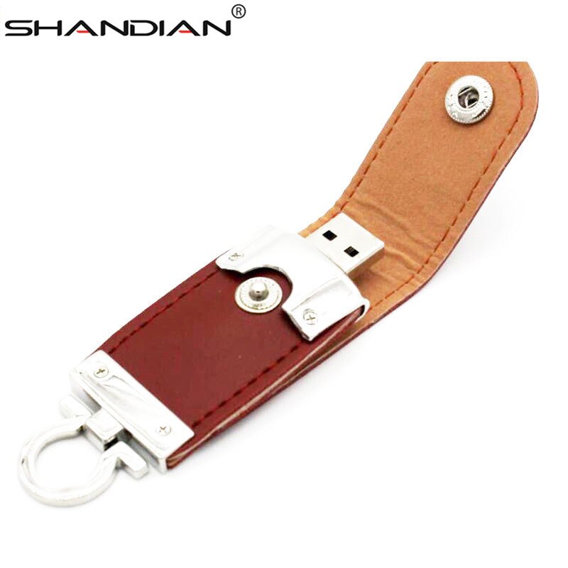 SHANDIAN USB flash drive llavero de metal y piel Pendrive USB 2,0 32gb 16gb 8gb 4gb 64gb