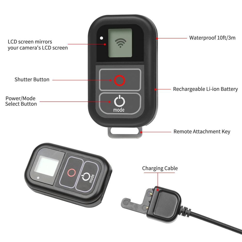 SHOOT pour GoPro 8 WiFi télécommande avec chargeur câble dragonne étanche à distance pour GoPro Hero 7 6 5 noir 4 3 accessoire