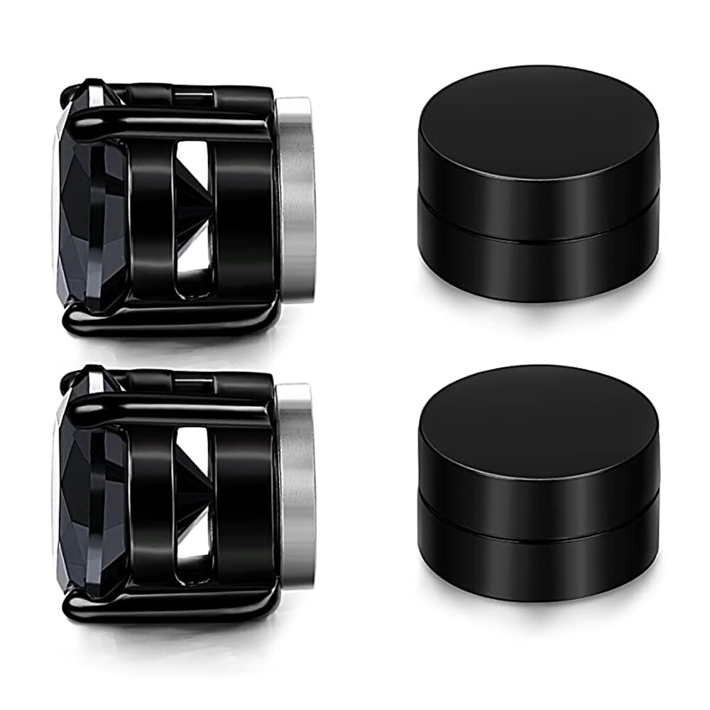 2 Pairs Rvs Magnetische Stud Oorbellen Voor Mannen Vrouwen Non Piercing Clip On Cz Oorbellen Set