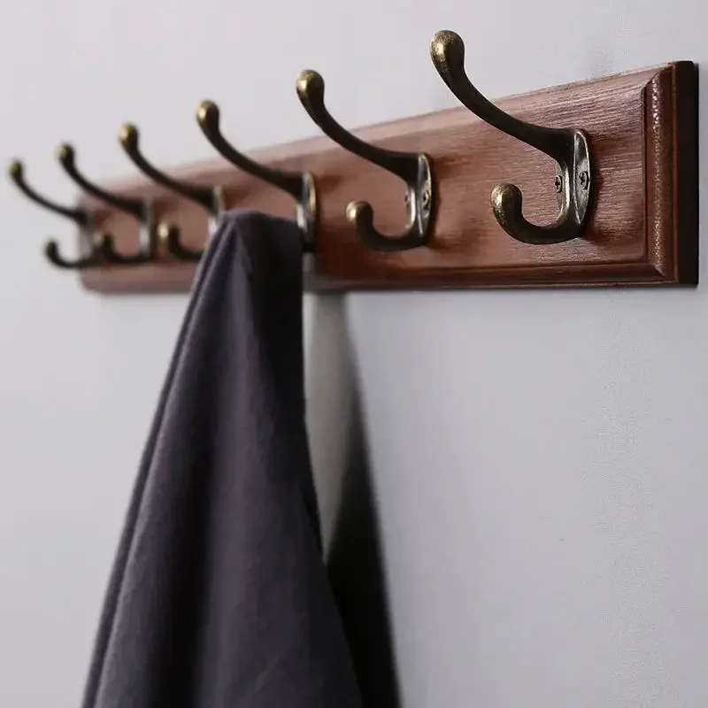 Colgador de pared para puerta de dormitorio, gancho trasero de madera maciza, perchero perforado para ropa, Organizador de armario para decoración del hogar