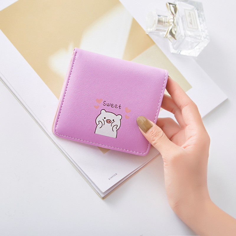 nouvelles dames petit dessin animé animal imprimer mignon pliant porte-monnaie cochon impression carte sac dame en cuir petite fille pochette: VIOLET