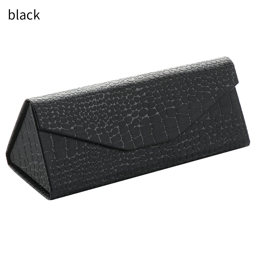 1 Pcs Crocodile Texture Folding Triangle Sunglasses Box PU Waterproof Eyewear Case Protective Glasses Box Eyeglasses Organizer: A black