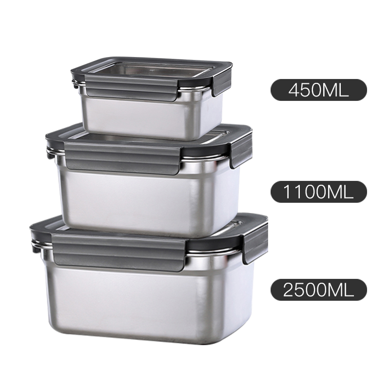 Refrigerator Food Container Set 304 Stainless Steel Meat Freezing Storage Containers with Lids Kitchen Keep Fresh Airtight: 3 - PCS high shape