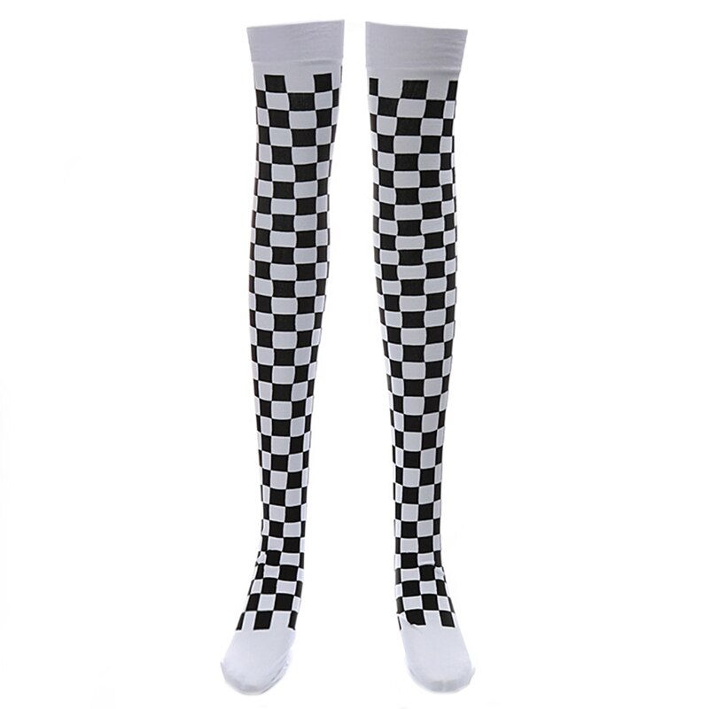 Clown Kostuum Zwart Wit Plaid Kniehoge Lange Sokken Halloween Carnaval Party 270D: B
