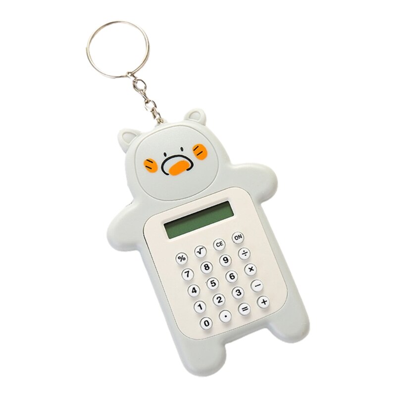 Portable Cute Cartoon Calculator Mini Bear Calculator 8 Digits Display with Keychain Button Battery Pocket Size Calculat