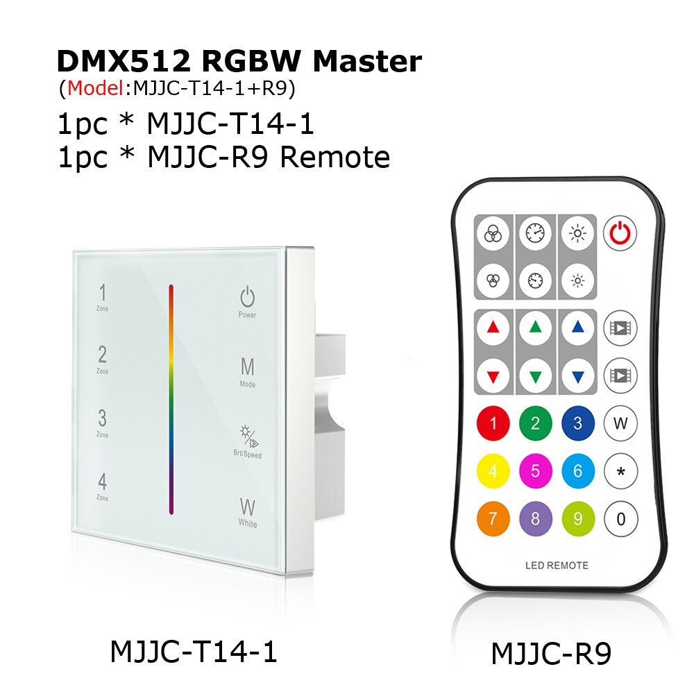 MJJC DMX Controller 512 4CH Zone RGBW DMX512 Master Control Wireless 2.4G RF Remote Wall Mounted Touch Panel Controller T14-1