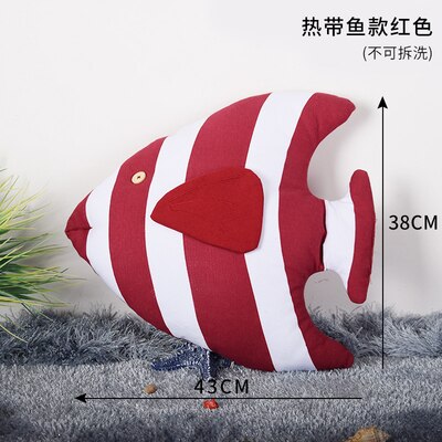Coussins décoratifs méditerranéens en peluche traversin chaise de bureau coussin décoration de chambre de bébé doux Plusy jouet: red fish