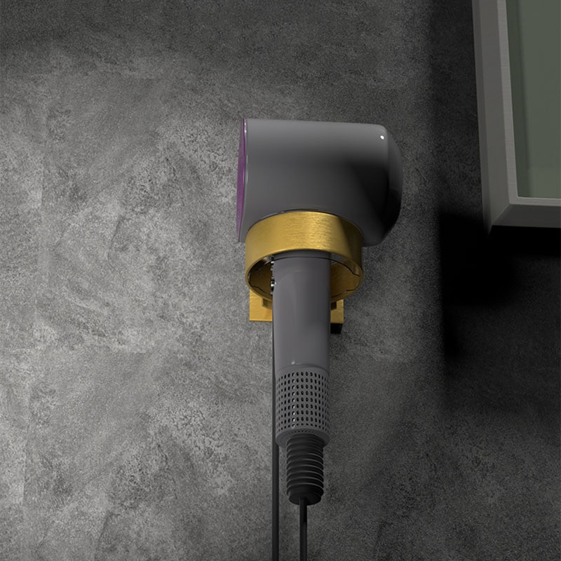 Brushed Gold Aluminum Bathroom Hair Dryer Rack Wall Mounted Bathroom Shelf Storage Bathroom Accessories