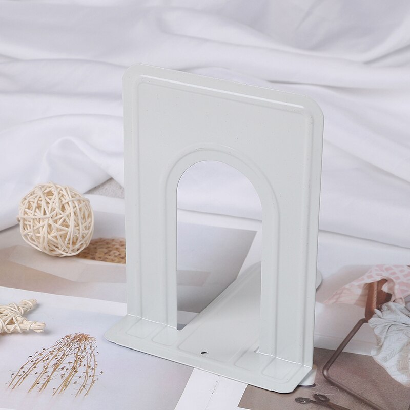 Sujetalibros metálico de estilo sencillo, soporte para libros en forma de L, organizador de escritorio, soporte para libros, papelería escolar, suministros de oficina: Blanco