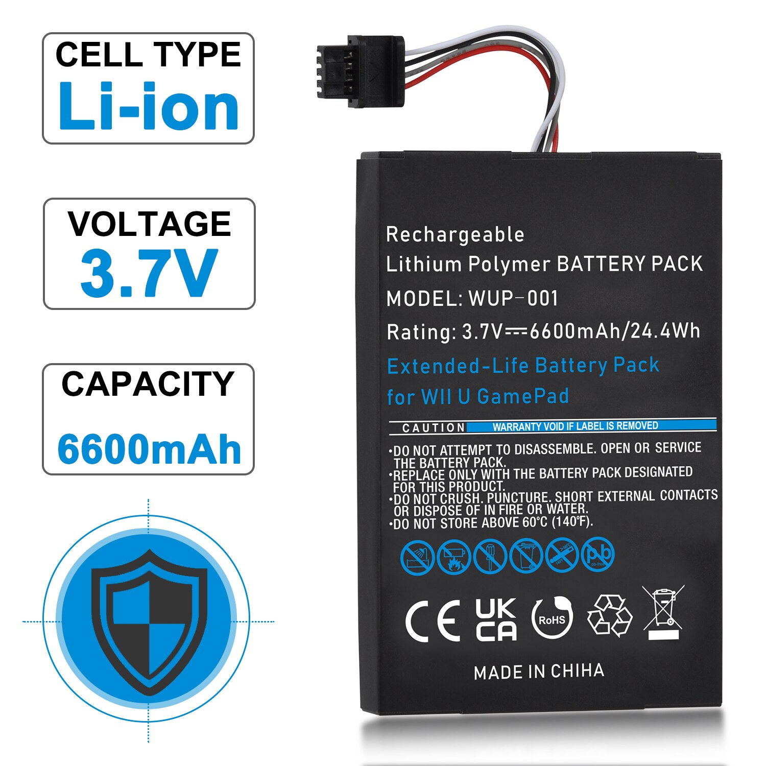 6600mAh High Capacity Battery for Nintendo Wii U Gamepad Rechargeable Long Lasting Battery, Fix Dead Power Issue