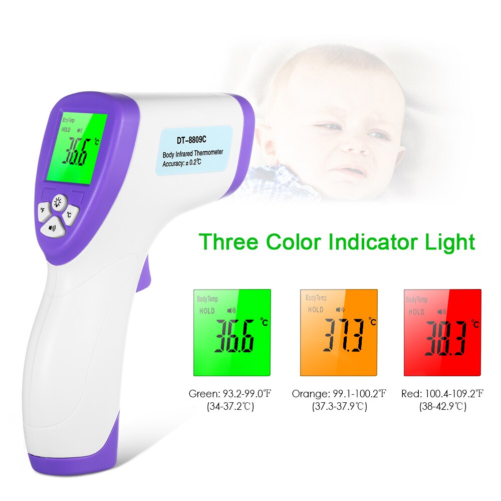 Digitale Voorhoofd Thermometer Infrarood Thermometer Non-Contact Body Temperatuurmeter Hoge Gevoeligheid Met Koorts Alarm: YELLOW
