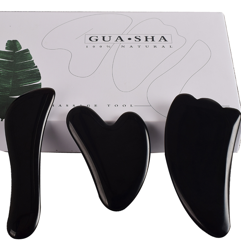 Natural Black Obsidian Gua sha Bian Stone Facial S... Grandado