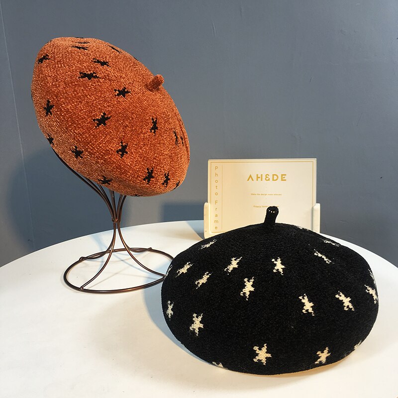Gorra boina sombrero blanco sombrero de invierno de punto nueva mujeres sombreros boinas sombrero francés boinas redimensionables para mujeres sombrero de cubo gorro