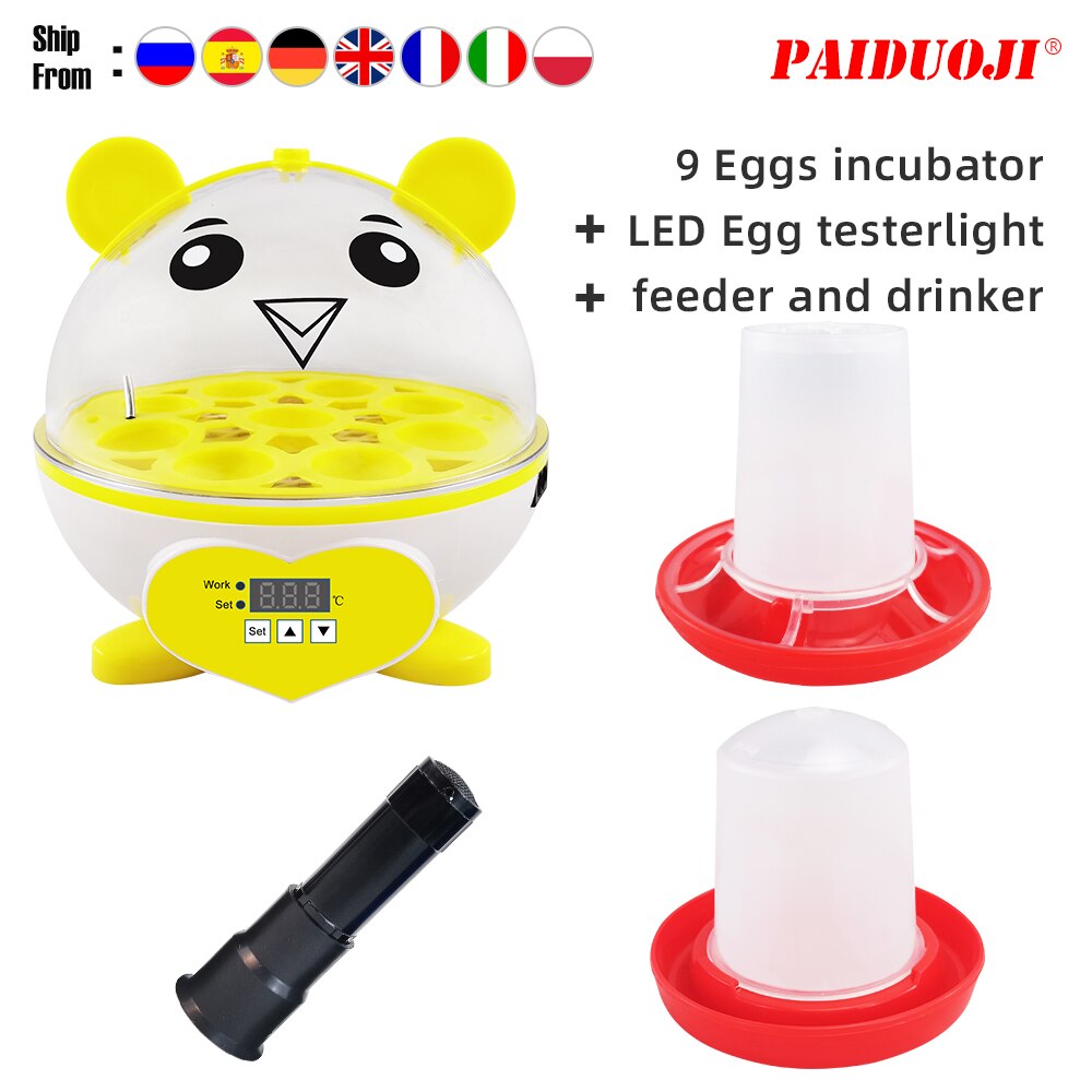 Cute Mini 9 Eggs Incubator Sets Incubation Brooder Egg Tester Chicken Duck Quail Birds Animal Egg Incubator Feeders