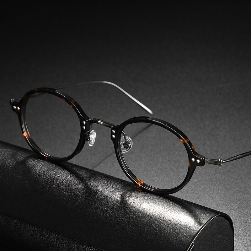 Jahrgang Titan Brille Rahmen Männer retro Runde Brillen Frauen Luxus transparent Myopie Optische Brillen: Schildkröte Pistole