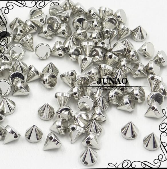 JUNAO-tachuelas y pinchos de Color plateado para costura, remache Punk para ropa de cuero, accesorios decorativos, 8mm, 500 Uds.: Silver