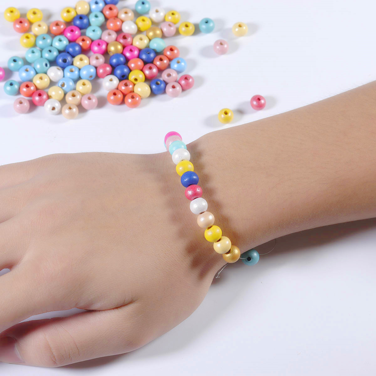 100 unids/lote 6 8MM cuentas de madera redondas naturales cuentas de madera pulidas Multicolor para fabricación de joyería DIY collar pulsera Accesorios