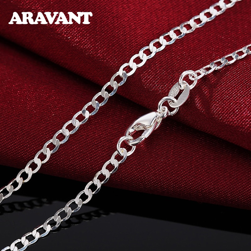 925 Silver 4mm Flat Sideways Necklace Chain For Men Jewelry