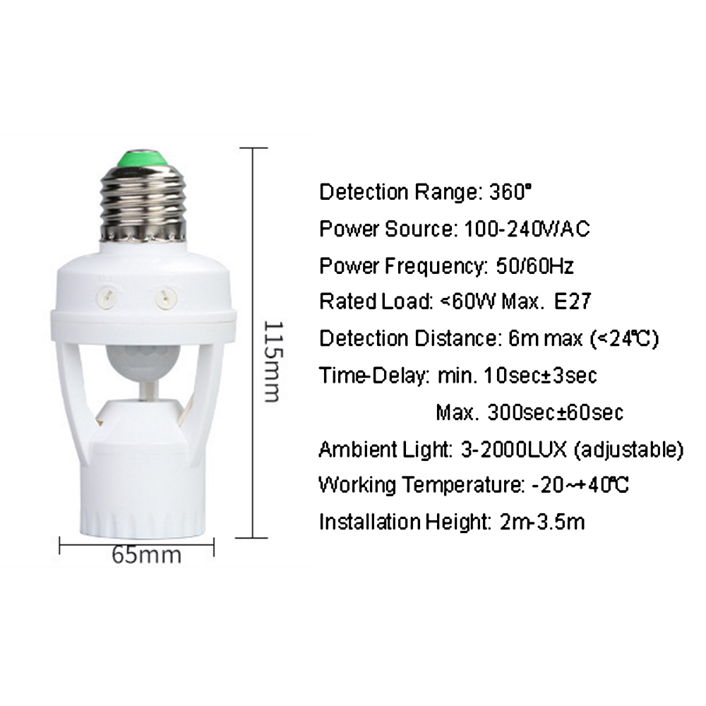 PIR Motion Sensor Socket E27 Converter Ampoule Led E27 Intelligent Light Lamp Base Bulb Switch AC100-240V: Default Title