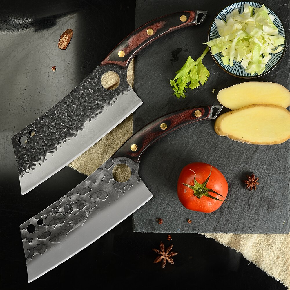 7.5'' INCH Stainless Steel Kitchen Chef Knife Cleaver Machete Chopping Knife Wood Handle Slaughter 3CR13 Sharp Blade Tools Set