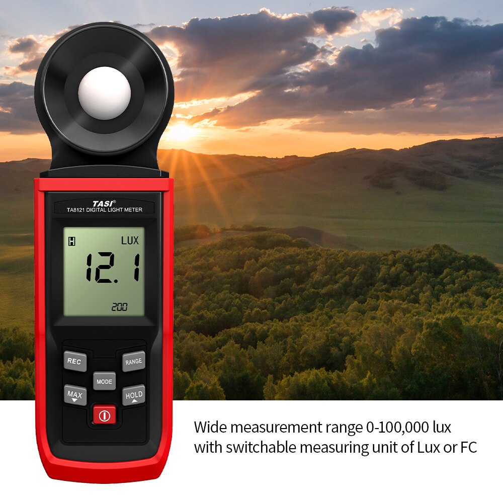 Tasi bærbart lux meter luminometer mini digitalt fotometer luxmeter lysmåler illuminometer 0-100000 lux med hold-tilstand
