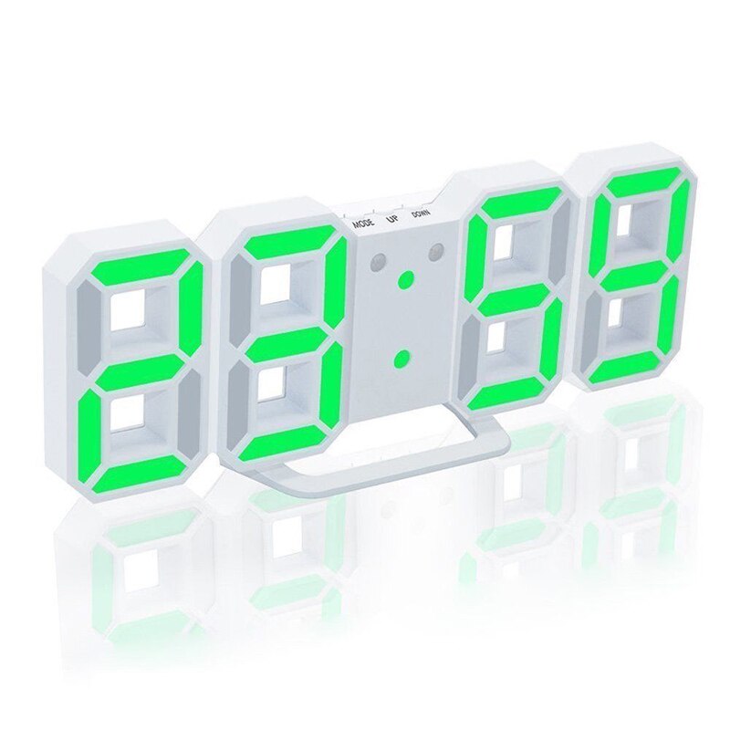Horloge numérique moderne 3D mur LED, 24 ou 12 heures, alarme bureau heures, pour la maison, le salon ou le bureau, veilleuse: White-Green