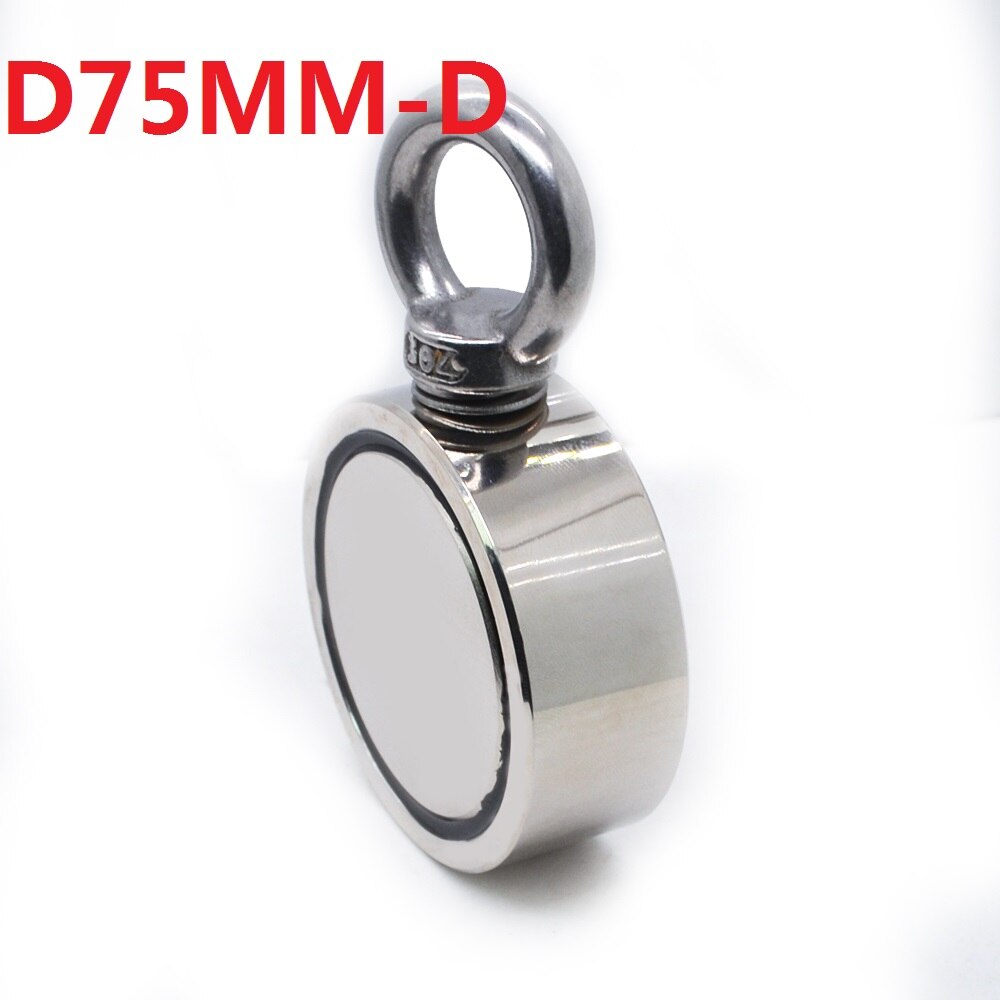 Anneau pour pêche à l'aimant en néodyme Super puissant, crochet à anneau pour récupération en profondeur 48mm, 60mm, 67mm, 75mm, aimant support de pêche tirant: D75MM-D