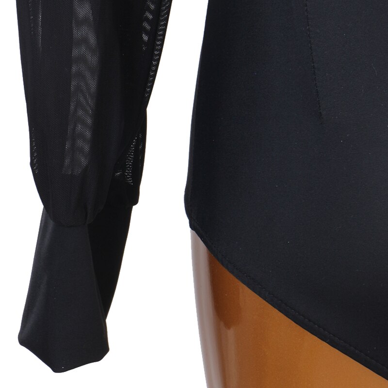 Body negro para baile latino, Tops de manga larga, traje de baile de salón con espalda de malla Sexy, ropa de práctica Social femenina
