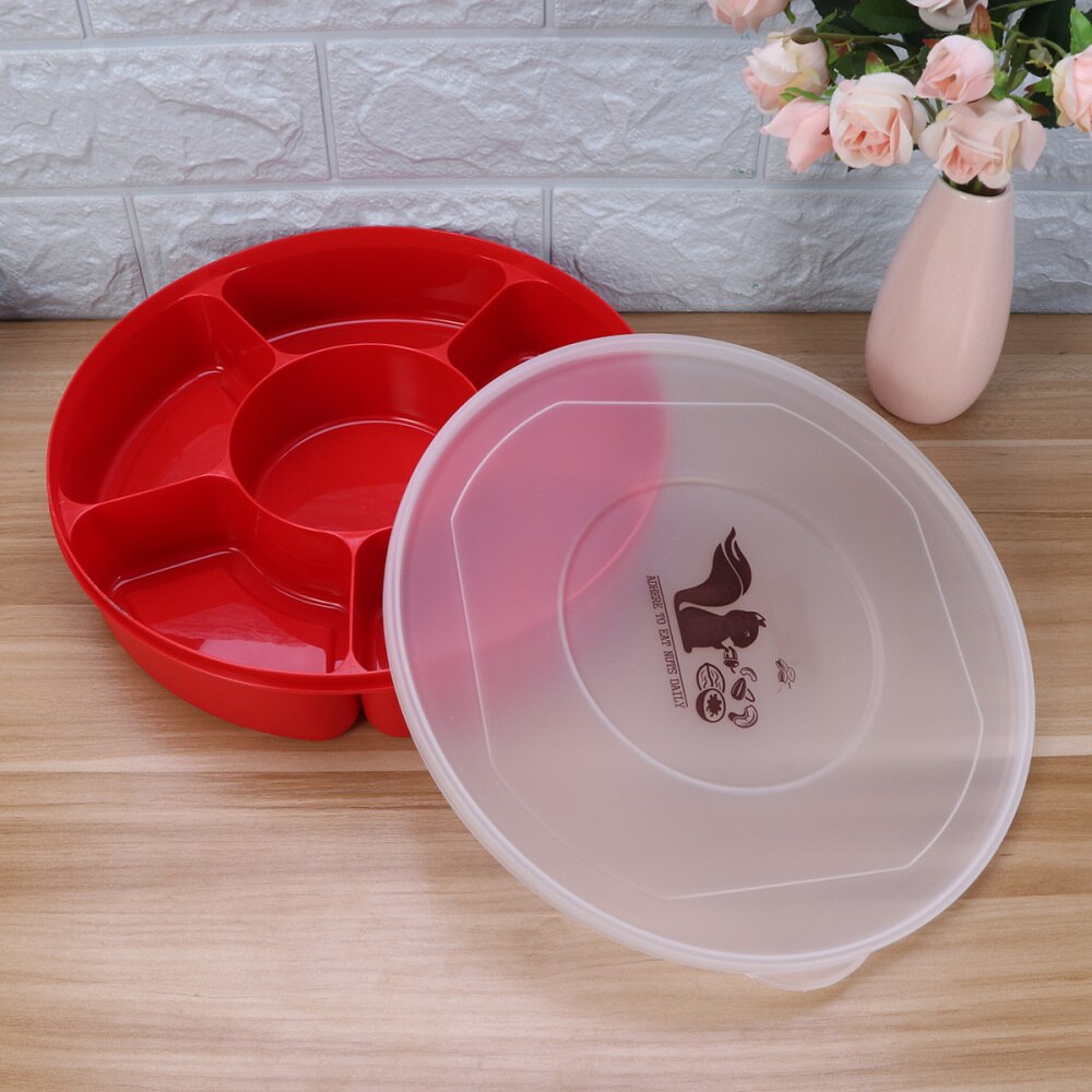 Multi Sectional Snack Serving Tray Set with Lid for Home (Red)