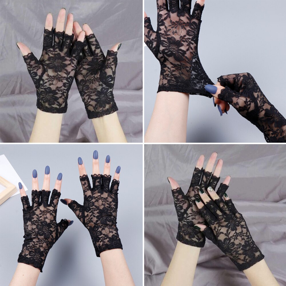 Kvinder pige fantastisk goth fest dressy blonde handsker vanter fingerløs stil tynde sorte hvide røde handsker