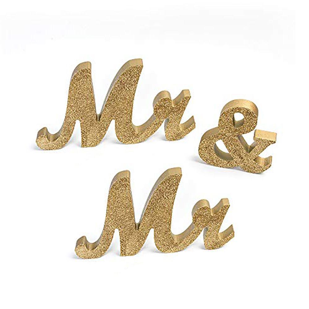 Mr & mr / mrs & mrs træ bogstaver underskrive bryllupsfest borddekorationer elsker foto rekvisitter: Guld